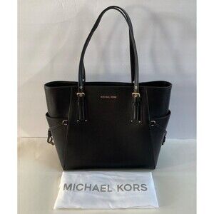 Michael Kors Voyager Crossgrain Leather Tote Bag Black Sophisticated Everyday